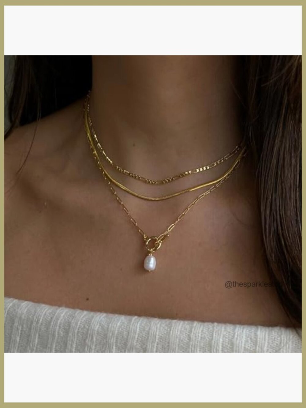 Layered Gold Plated Pearl Pendant Necklace Set Stackable Toggle Chain Choker - Picture 2 of 6